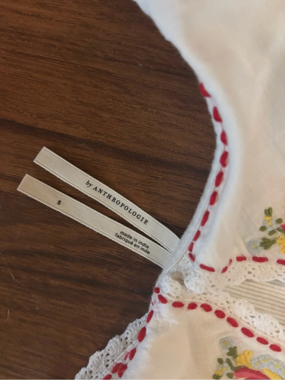 White Puff-Sleeve V-Neck Top with Embroidered Collar Anthropologie